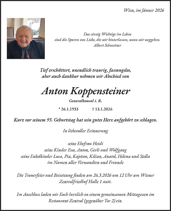 Obituary of Anton Koppensteiner