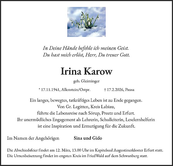 Obituary of Irina Karow