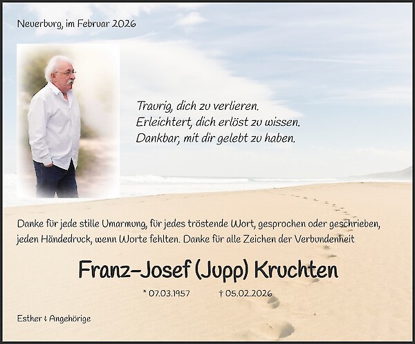 Note of Thanks of Franz -Josef (Jupp) Kruchten, Neuerburg