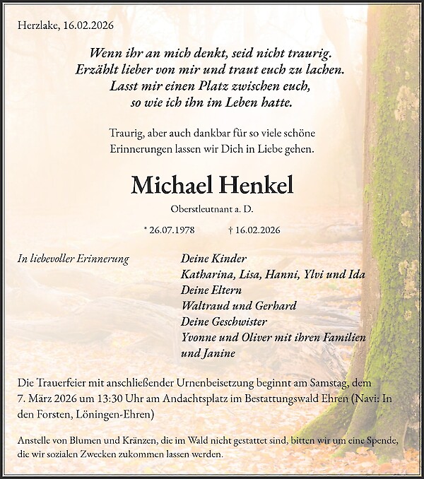 Obituary of Michael Henkel, Herzlake