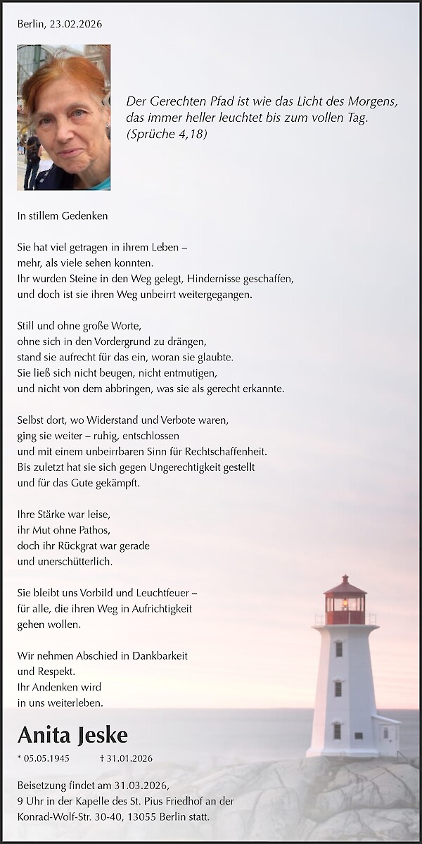 Obituary of Anita Jeske, Berlin