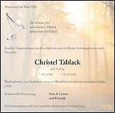 Traueranzeige Christel Tablack, Dortmund