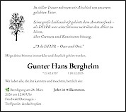Traueranzeige Gunter Hans Bergheim