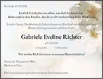 Traueranzeige Gabriele Eveline Richter