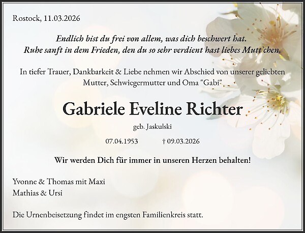 Obituary of Gabriele Eveline Richter