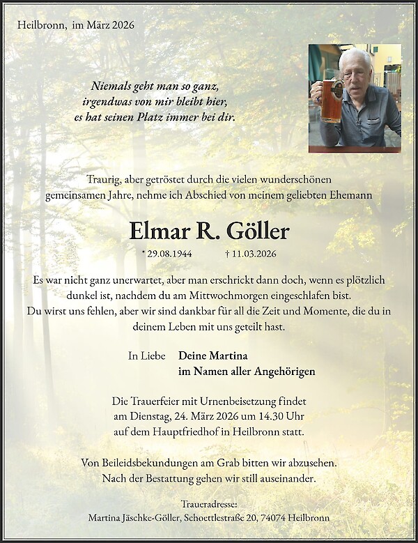 Obituary of Elmar R. G&ouml;ller, Heilbronn