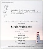 Traueranzeige Birgit Regina Mai, Leverkusen