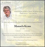 Traueranzeige Manuela Kraus, Tettau