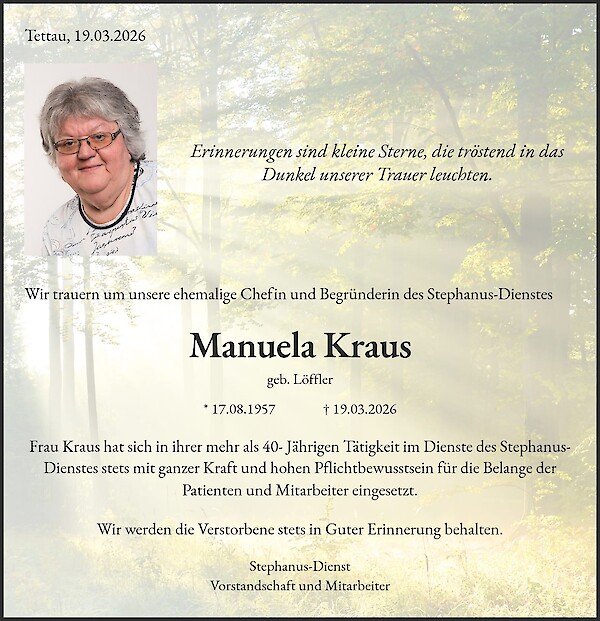 Traueranzeige von Manuela Kraus, Tettau