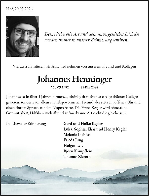 Traueranzeige von Johannes Henninger, Hadamar