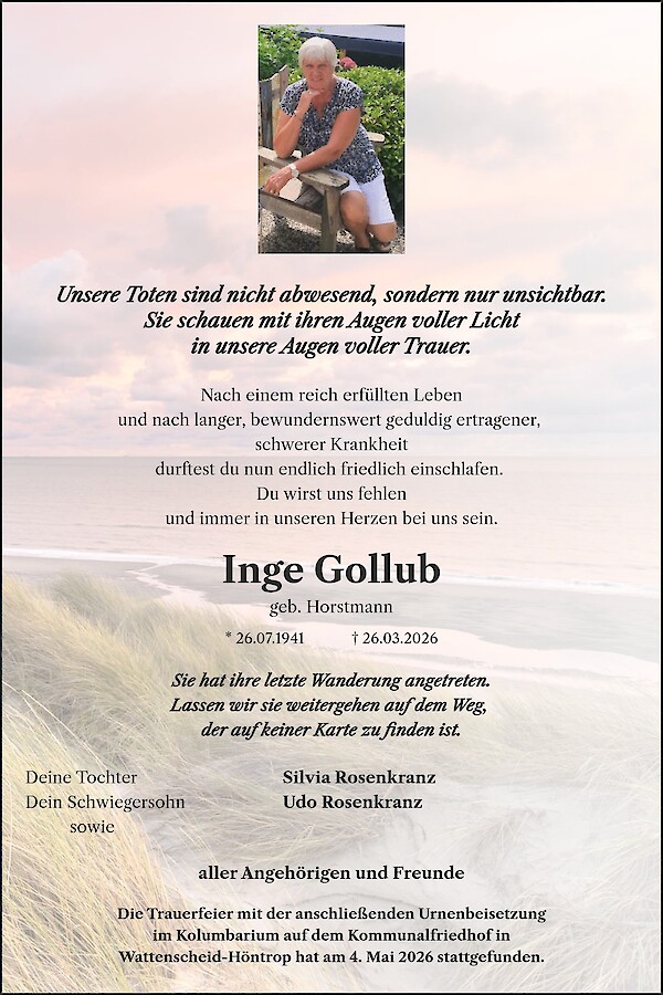 Traueranzeige von Inge Gollub
