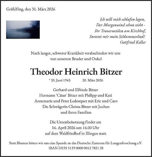 Traueranzeige von Theodor Heinrich Bitzer