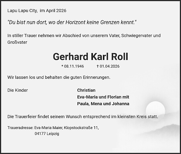 Traueranzeige von Gerhard Karl Roll