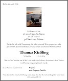 Traueranzeige Thomas Kie&szlig;ling