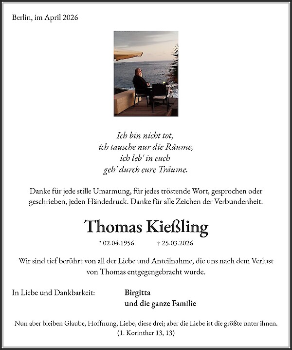 Danksagung von Thomas Kie&szlig;ling