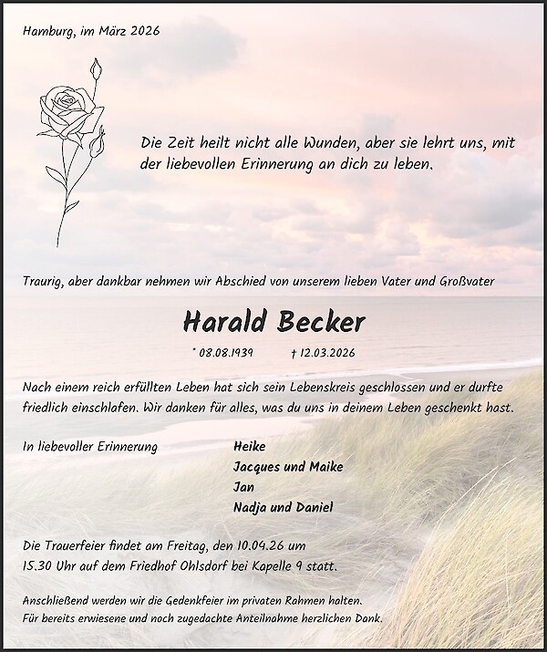 Traueranzeige von Harald Becker, Hamburg