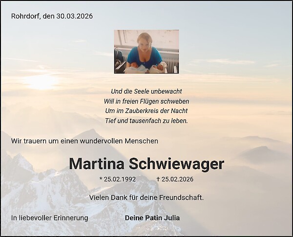 Traueranzeige von Martina Schwiewager, Rosenheim