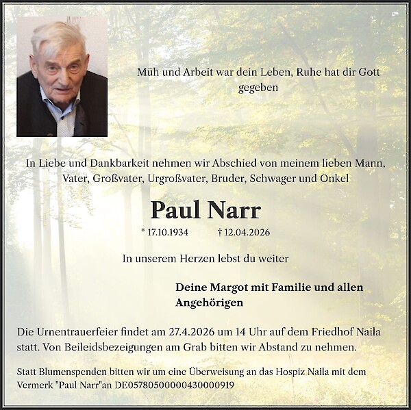 Traueranzeige von Paul Narr