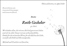 Traueranzeige Ruth Geckeler
