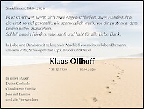 Traueranzeige Klaus Ollhoff