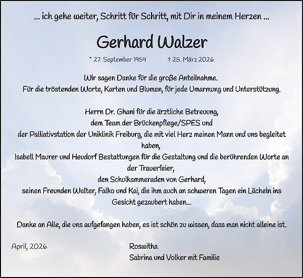 Danksagung von Gerhard Walzer, Kenzingen