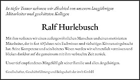 Traueranzeige Ralf Hurlebusch