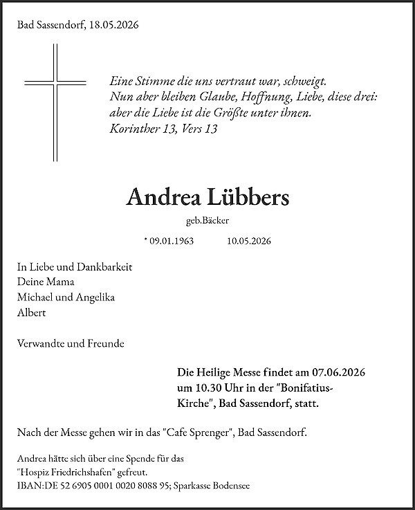 Traueranzeige von Andrea L&uuml;bbers
