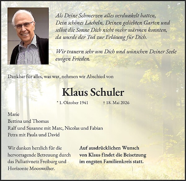 Traueranzeige von Klaus Schuler