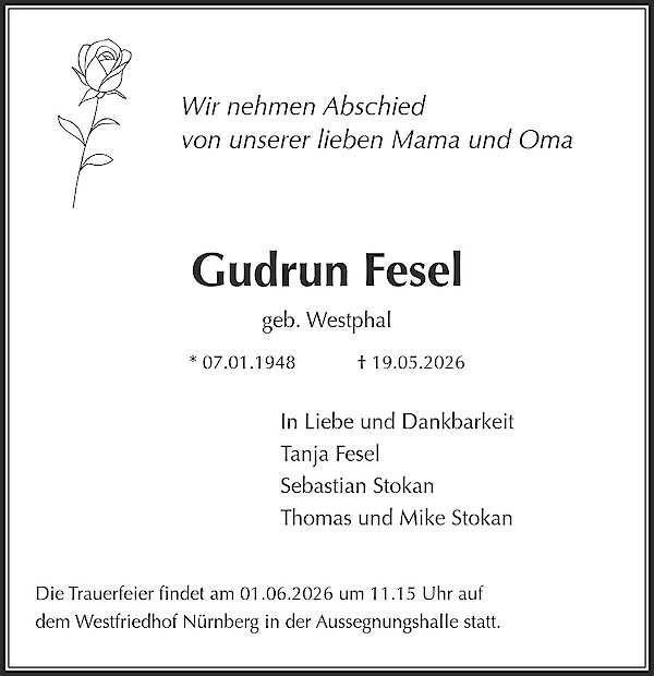 Traueranzeige von Gudrun Fesel