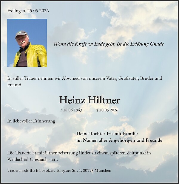 Traueranzeige von Heinz Hiltner, Esslingen