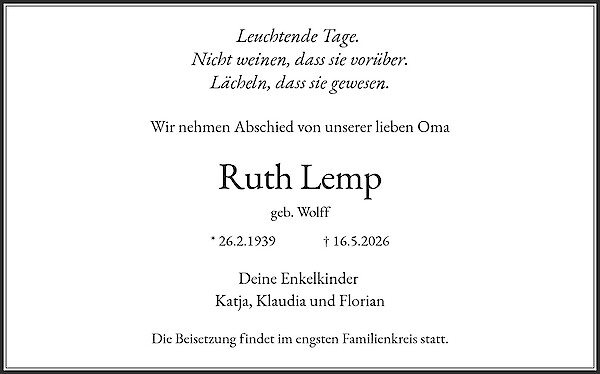 Traueranzeige von Ruth Lemp