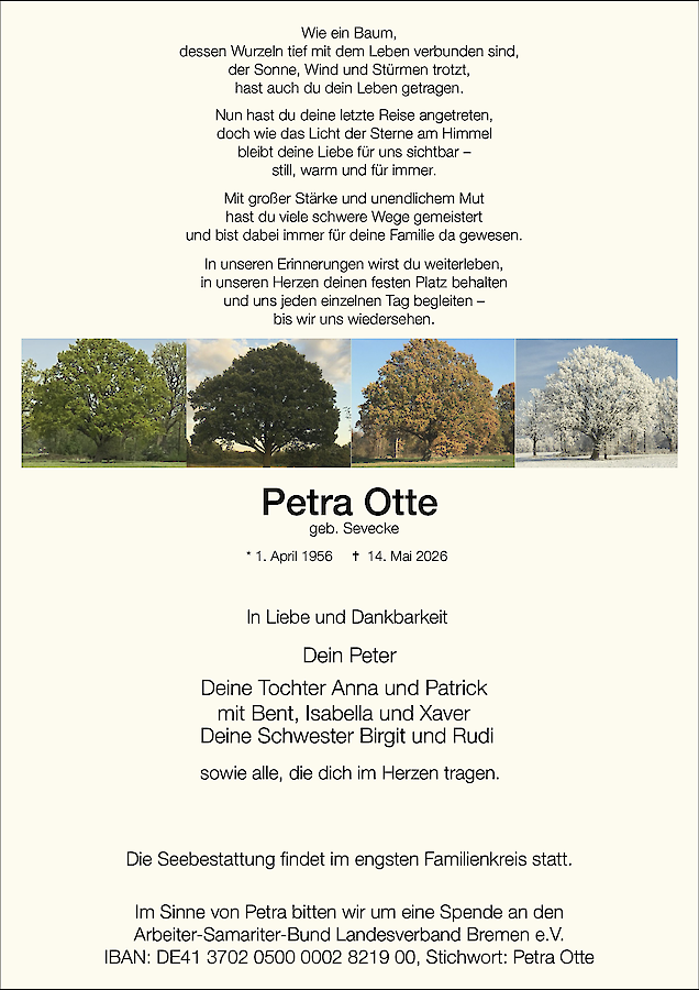 Traueranzeige von Petra Otte