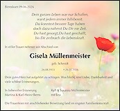 Traueranzeige Gisela M&uuml;llenmeister