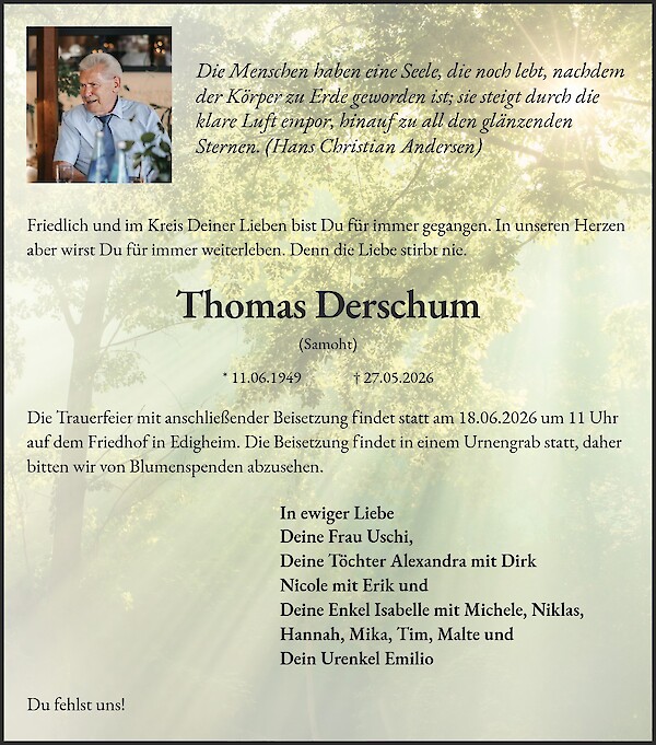 Traueranzeige von Thomas Derschum, Ludwigshafen