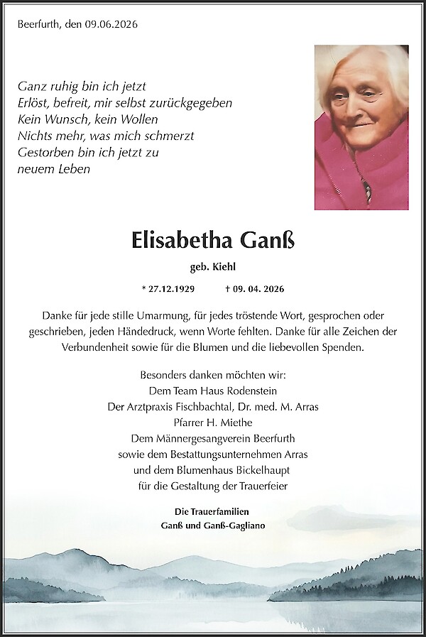 Danksagung von Elisabetha Gan&szlig;