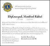 Traueranzeige Dipl.rer.pol. Manfred R&uuml;bel