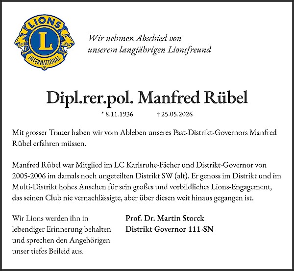 Traueranzeige von Dipl.rer.pol. Manfred R&uuml;bel