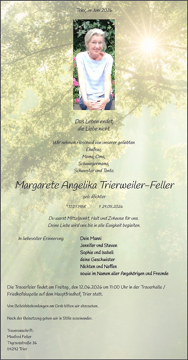 Traueranzeige von Margarete Angelika Trierweiler-Feller