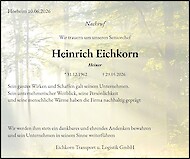 Traueranzeige Heinrich Eichkorn, St&uuml;hlingen
