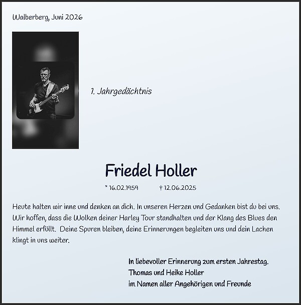 Jahresgedenken von Friedel Holler, Bornheim