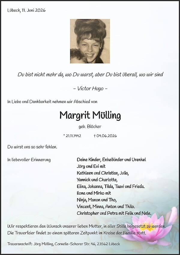 Traueranzeige von Margrit M&uuml;lling