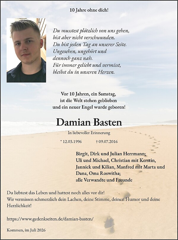 Jahresgedenken von Damian Basten, Kommen