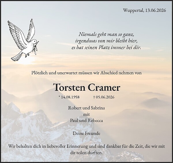 Traueranzeige von Torsten Cramer, Schwelm