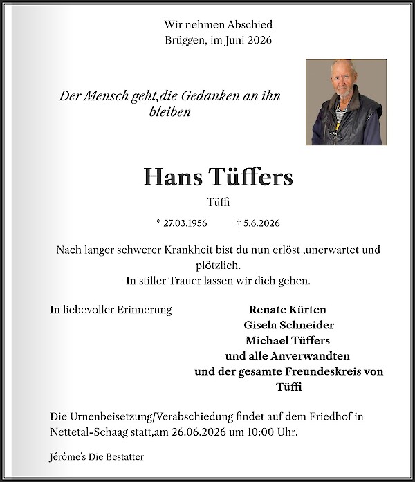 Traueranzeige von Hans T&uuml;ffers, Br&uuml;ggen