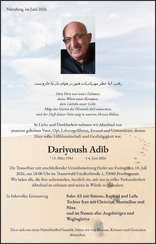 Traueranzeige von Dariyoush Adib, N&uuml;rnberg