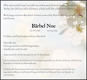 Traueranzeige B&auml;rbel Noe