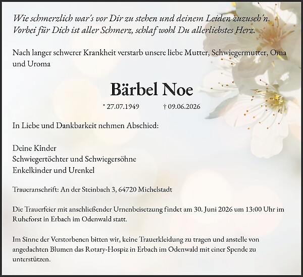 Traueranzeige von B&auml;rbel Noe