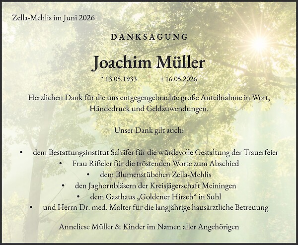 Danksagung von Joachim M&uuml;ller
