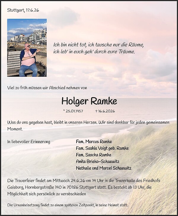Traueranzeige von Holger Ramke, Stuttgart