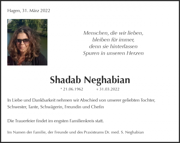 Traueranzeige von Shadab Neghabian, Dortmund